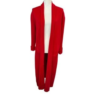 Maxsport Cardigan Small Red Longline Open Front Knit Pockets Cozy EUC